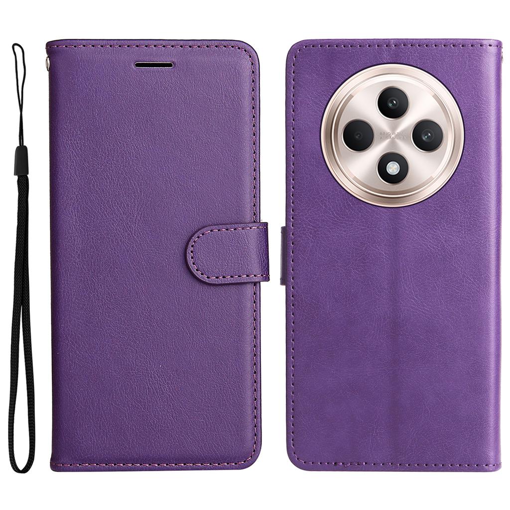 For Oppo Reno12 F 4G Case Solid Color Leather Mobile Cover Wallet Stand with Strap