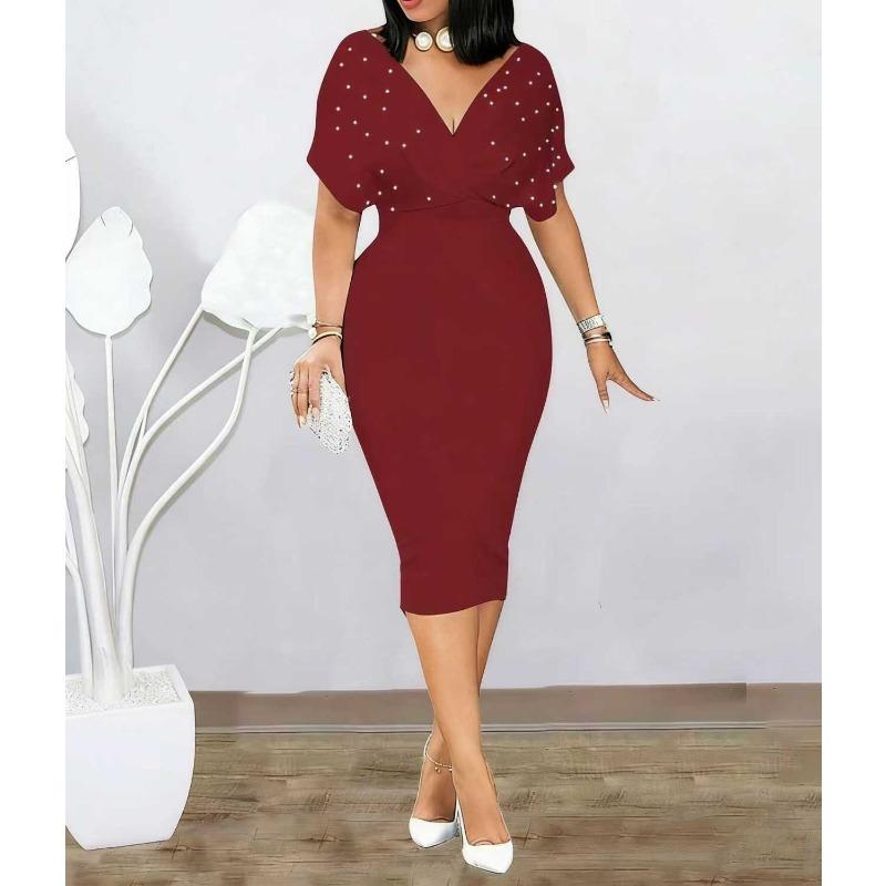 JPNTKY Women's Fashion Summer Spring Solid Color Print V-Neck Short Sleeve Casual Dresses