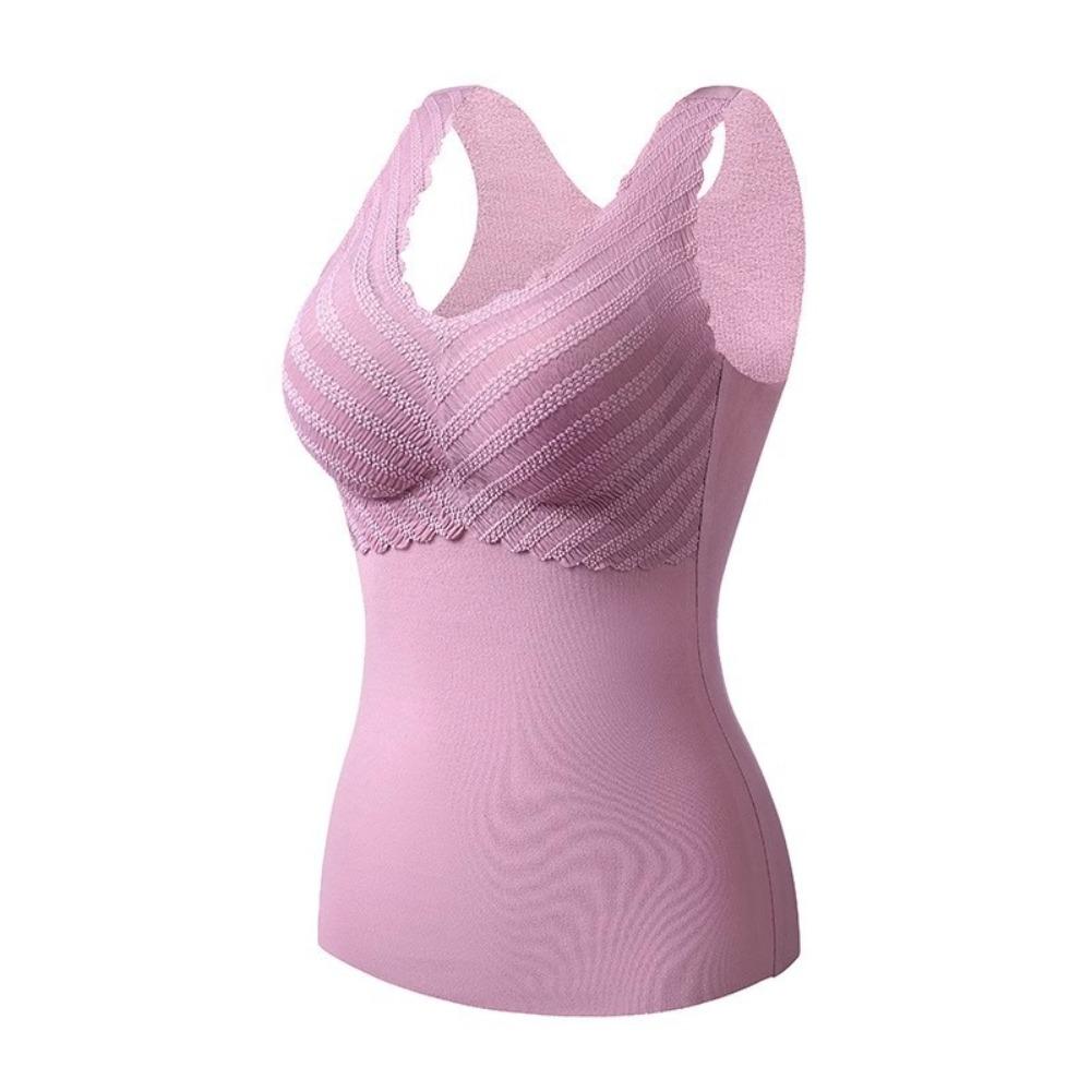 

BEPAN Winter Autumn Women Thermal Underwear High Elastic Large Size Sleevesless Warm Top Vest Bottoming Shirt Underwear with Pad Women 1XL