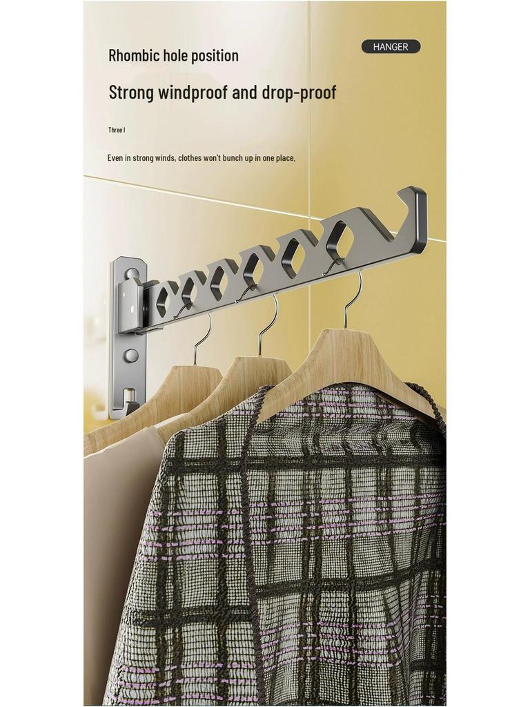 Skládací sušák na prádlo na zeď - Bez vrtání, pro použití v koupelně/na balkoně, Neviditelný vnitřní věšák.