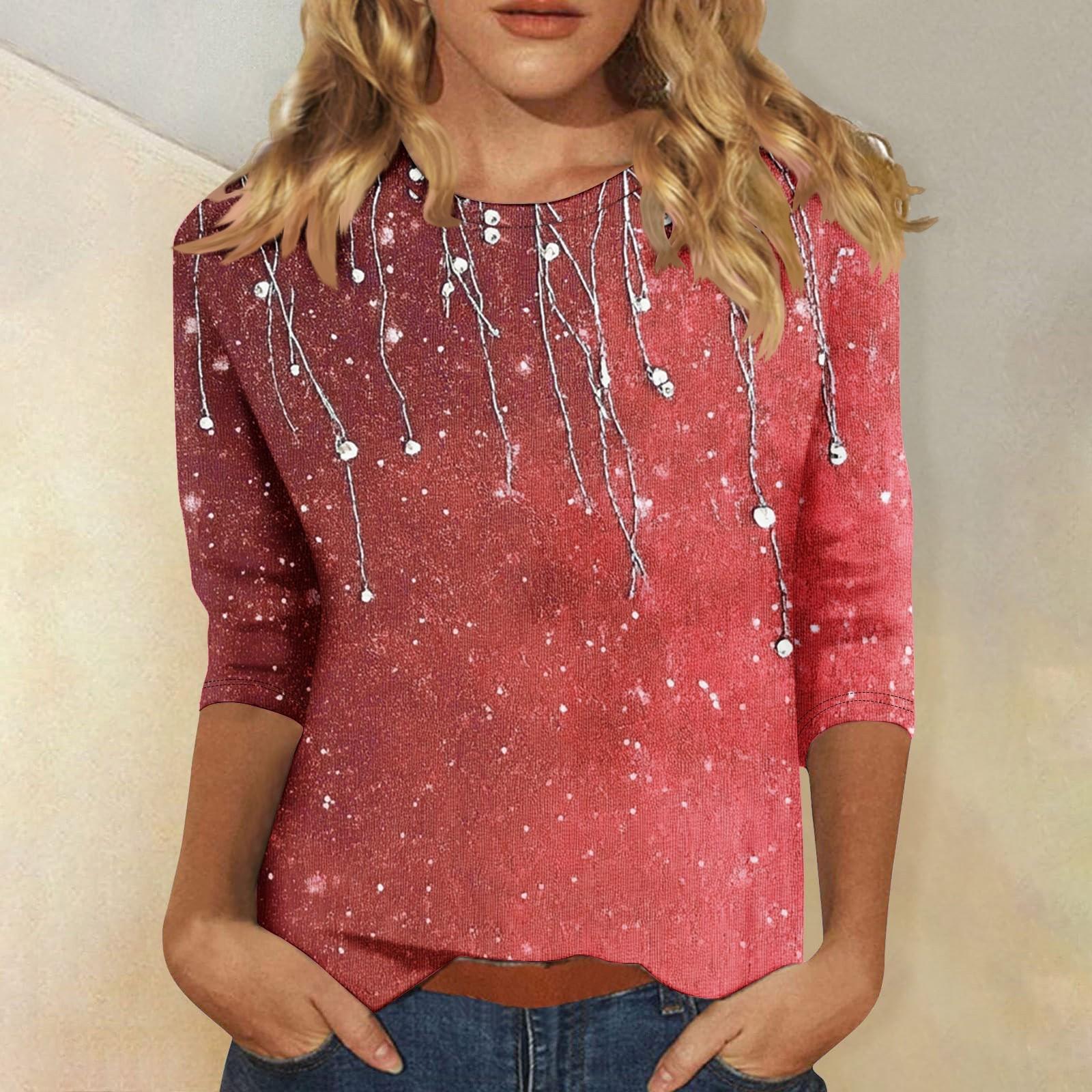 

Женская мода повседневная три четверти рукава цветочный принт горловина топ L красный