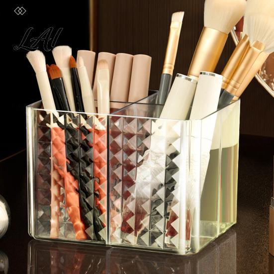 Dressing Table Storage Case Transparent Acrylic Makeup Brush Organizer Multi-Compartment Bin Modern Vanity Bin Style Cosmetic Display for Lip Gloss