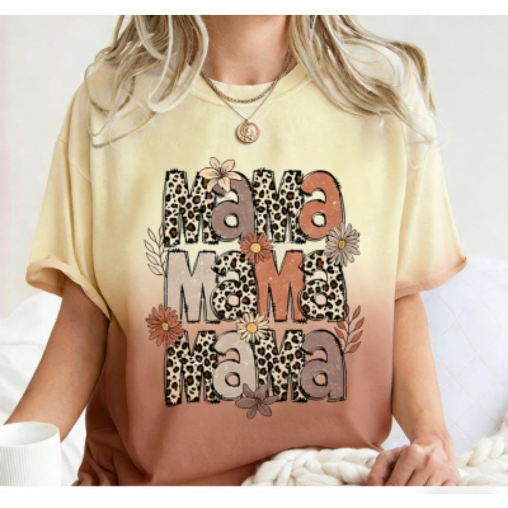 Funny Leopard Mama Colorful Print Women's Short Sleeves T-Shirt Loose Casual Summer Outdoor Street Women's Tees Tops