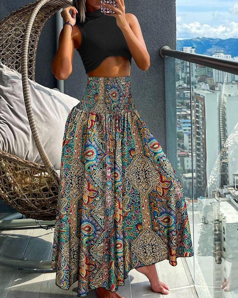 Women's High Waist Slimming Summer Fashion Printed Skirt