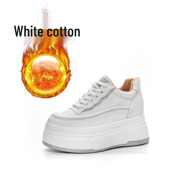 2026 Spring White Platform Wedge Shoes - Hidden Heel Casual Women's Sneakers with Thick Sole and Velvet Style