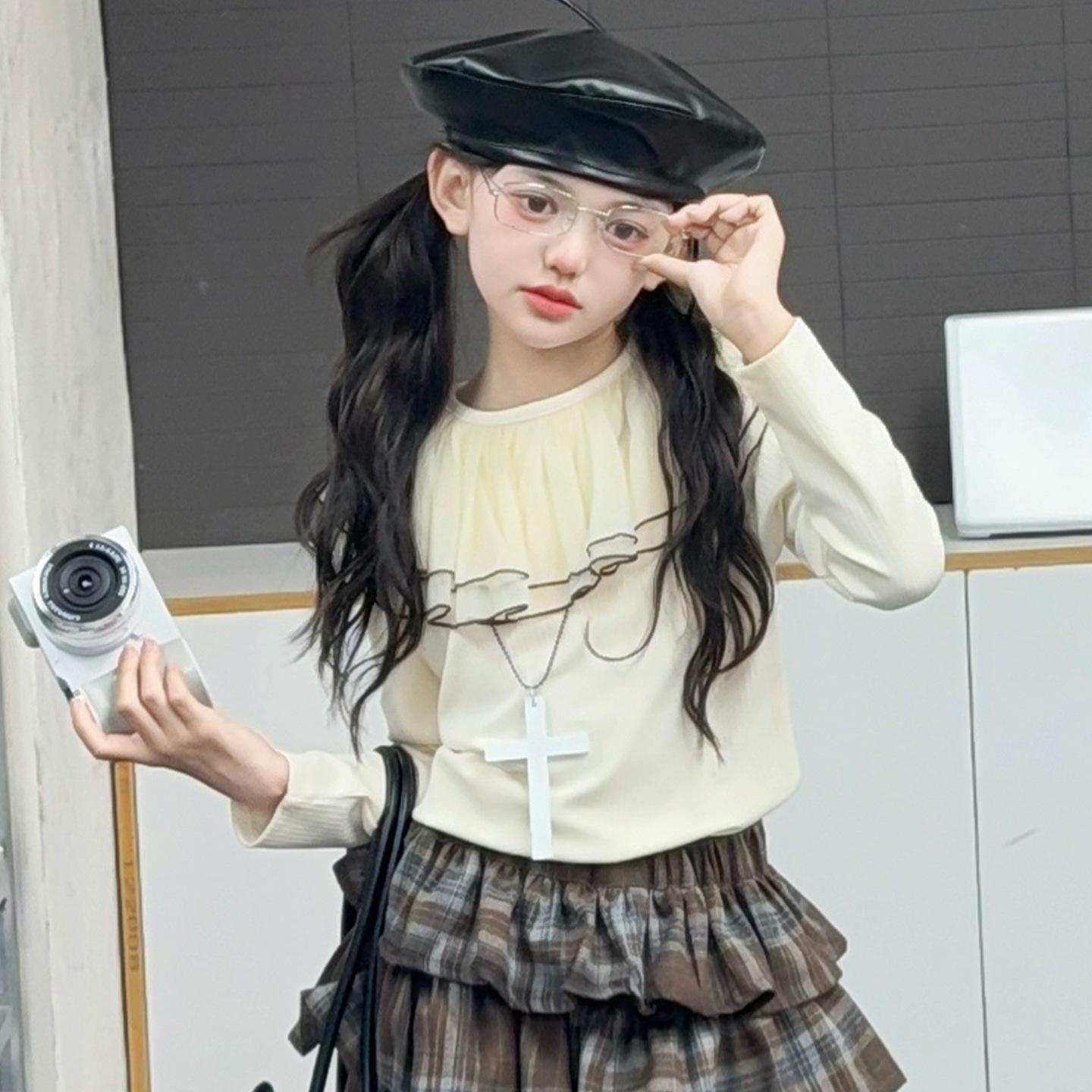 

2025 Spring/Autumn Girls Korean Style Plaid Skirt Dress – Fashionable Princess Style for Kids 160cm