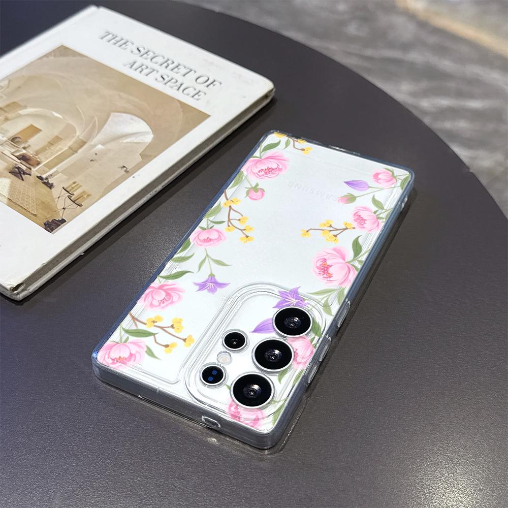 Pastel Floral Border Phone Case for Samsung Galaxy S26 S25 S24 S23 S22 S21 S20 FE Plus Lucency TPU Protection Cover