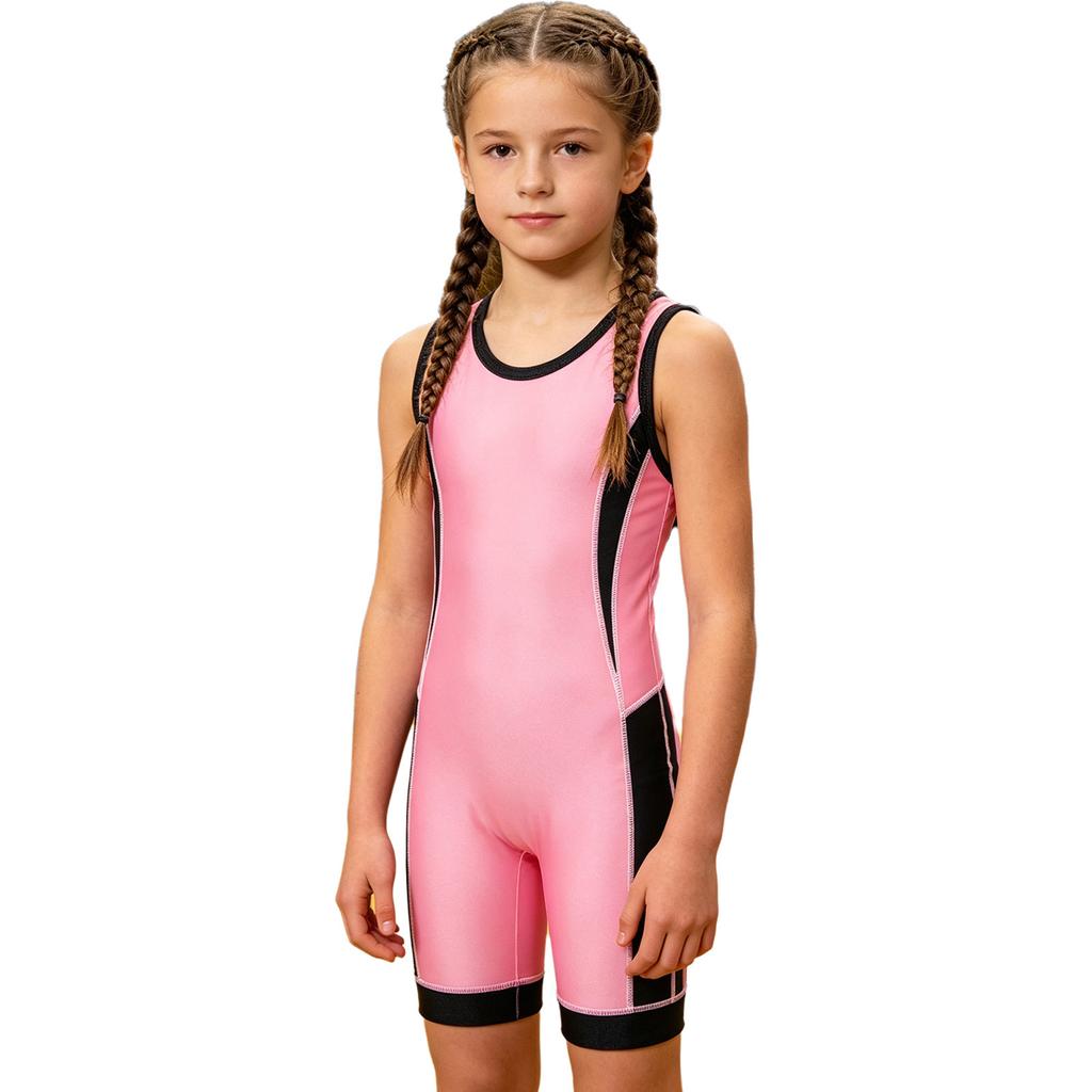 Girls Wrestling Singlet Color Block Patchwork Jumpsuit