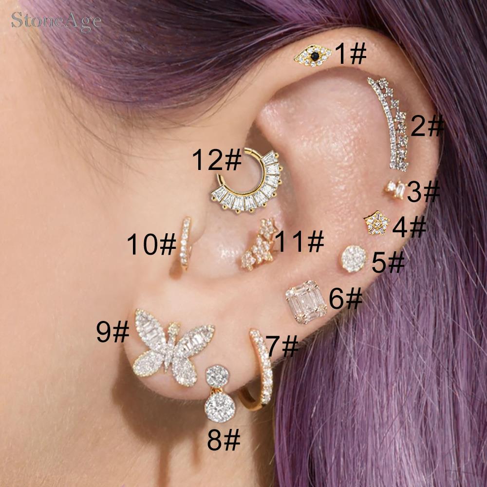 

1pc Crystal Butterfly Daith Piercing Ear Cartilage Earrings for Women Stainless Steel Screw Helix Stud Earing on Ear Zircon 12-1pc-8mm