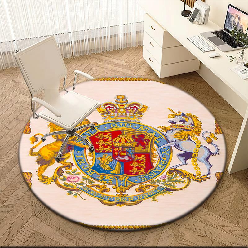 1pc Medieval royal coat of arms and iris Round carpet Painted Printed circular carpet, home door mat, outdoor travel protection carpet