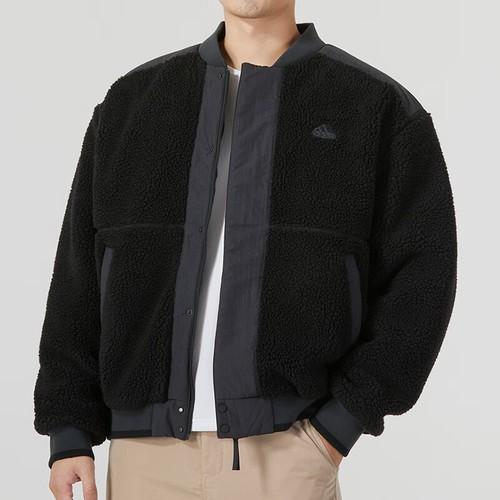 Adidas Solid Color Sports Casual Fleece Warm Loose Fleece Jacket Men’s Black
