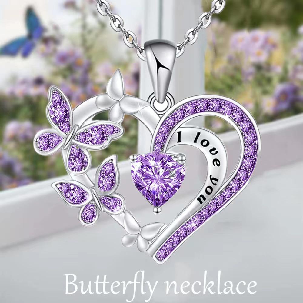 Love & Butterfly Rhinestone Necklace: European-American Fashion Pendant for Women