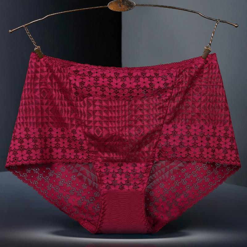 

Сексуальное кружевное женское нижнее белье с высокой талией и подтянутым животом, приподнятыми ягодицами, без каких-либо следов, трусики 4XL бордовый