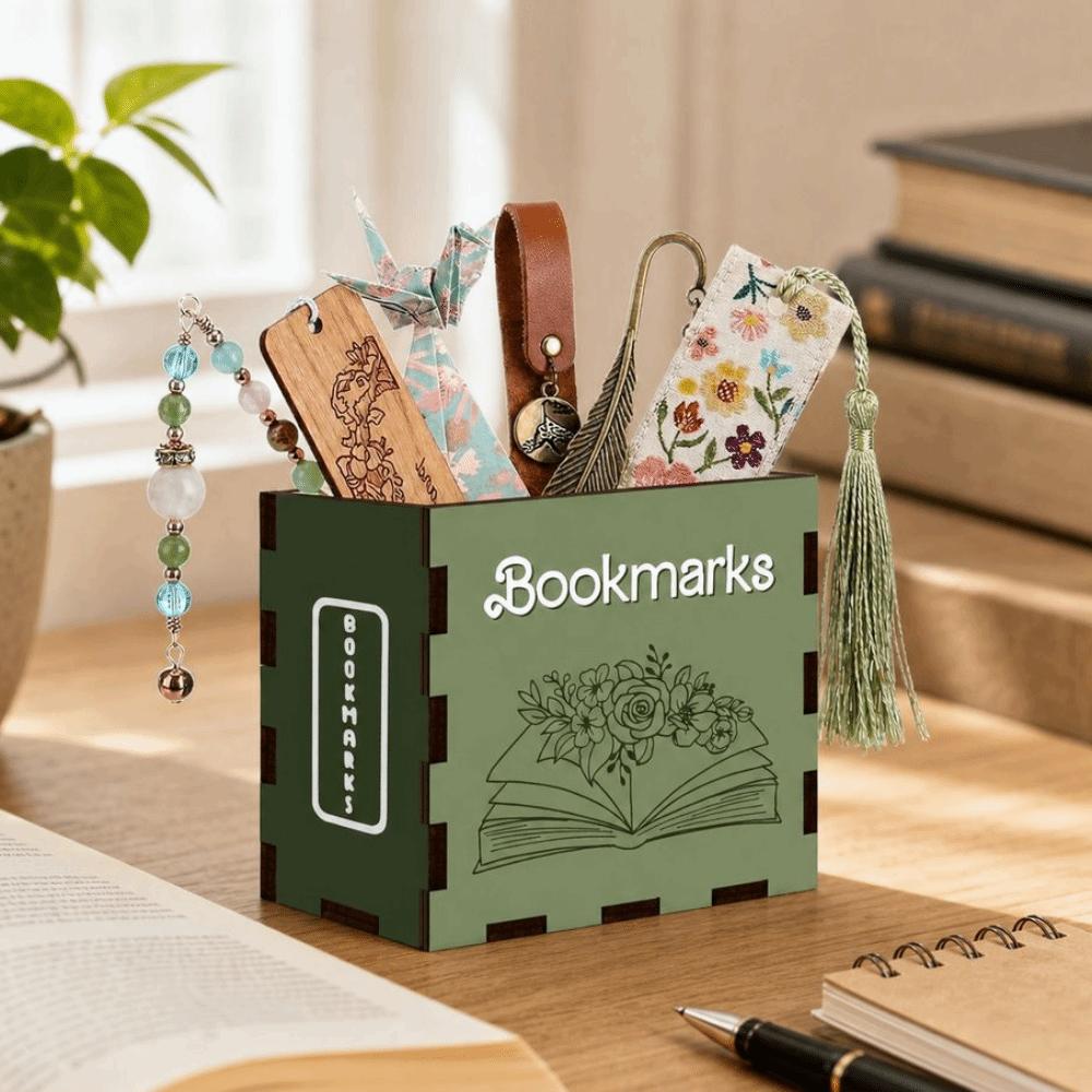 Wood Bookmark Storage Box Book Shaped Desktop Storage Box Pen Container Home Office Decor