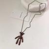 RUI RUI YU Fashion Coffee Color Teddy Bear Pendant Necklace for Women Men Retro Movable Titanium Steel Sweater Chain Jewelry Party Gift