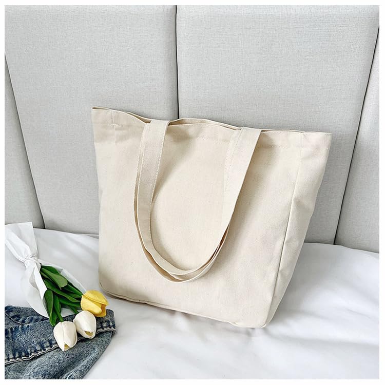 Deoway tote bag women men large capacity canvas A4 storage zipper shoulder strap plain. that can store size items. It features prevent items from out