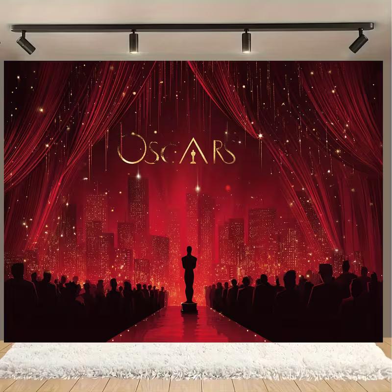 

2D Academy Awards Backdrop, Oscar Statue and Crowd Photography Banner 47.2x31.5inch/120*80cm
