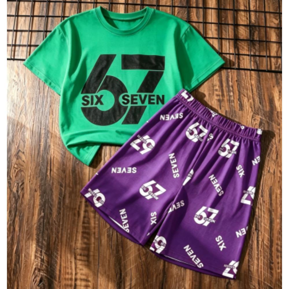 Men's Set 67 Six Seven Number Printed Men's T-shirt and Shorts 2 Piece Set Summer Casual Outdoor Men's and Women's T-shirt Sets