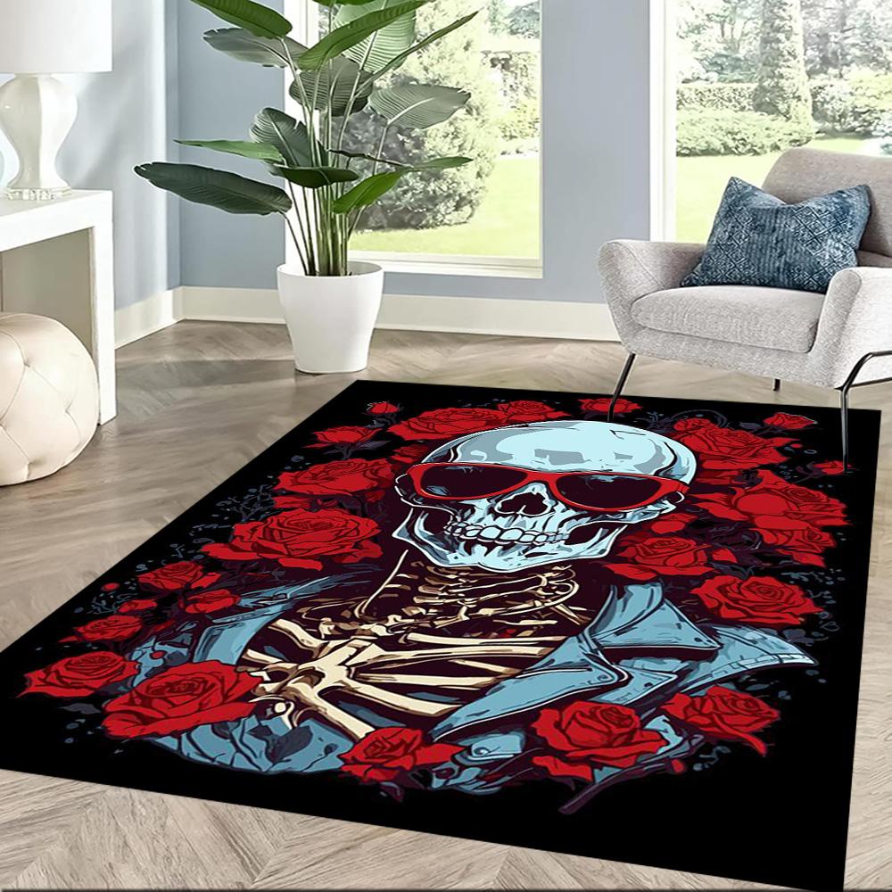 Eerie Skull In Flames Floor Mats for Living Room, Bedroom and Room Decoration Are Suitable for Gifts.