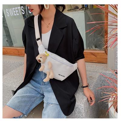 1PC Women's Cute Bear Waist Bag Canvas Belt Bags Designer Crossbody Chest Bag Female Solid Fanny Pack Banana Hip Purse