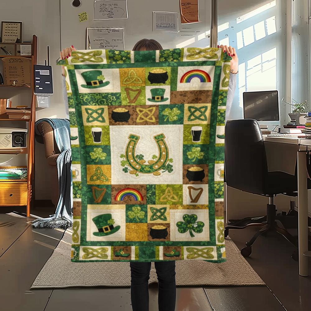1Pc St.Patrick's Day Print Flannel Blanket, High Quality Comfortable for All Seasons, Home Decor, Warmth and Comfort, Perfect for Christmas Gifts W72
