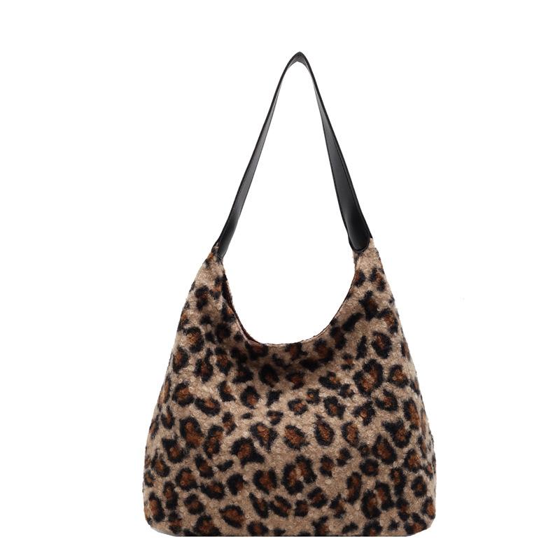 Niche Underarm Bag Women'S Retro Fashion Shoulder Bag Leopard Print Plush Tote Bag Women