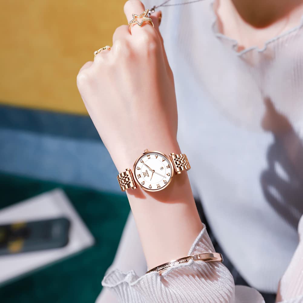 OLEVS Arm Japanese Ultra Rose Stainless Steel Stylish Water Resistant Watch Bracelet Pink Day Gift for Watch for Christmas Gift OLEVS Women's Watch,