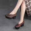 Mode GKTINOO Printemps Automne Style Ethnique Bout Rond Talons Hauts Chaussures Maman Cuir Vachette Plateforme Rétro Escarpins en Cuir Véritable Chaussures Femme
