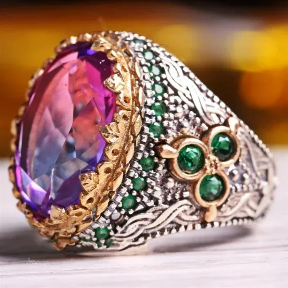 New Inlaid Emerald Mens Luxury Ring Retro Domineering Personality Jewelry for Banquet Party Gifts