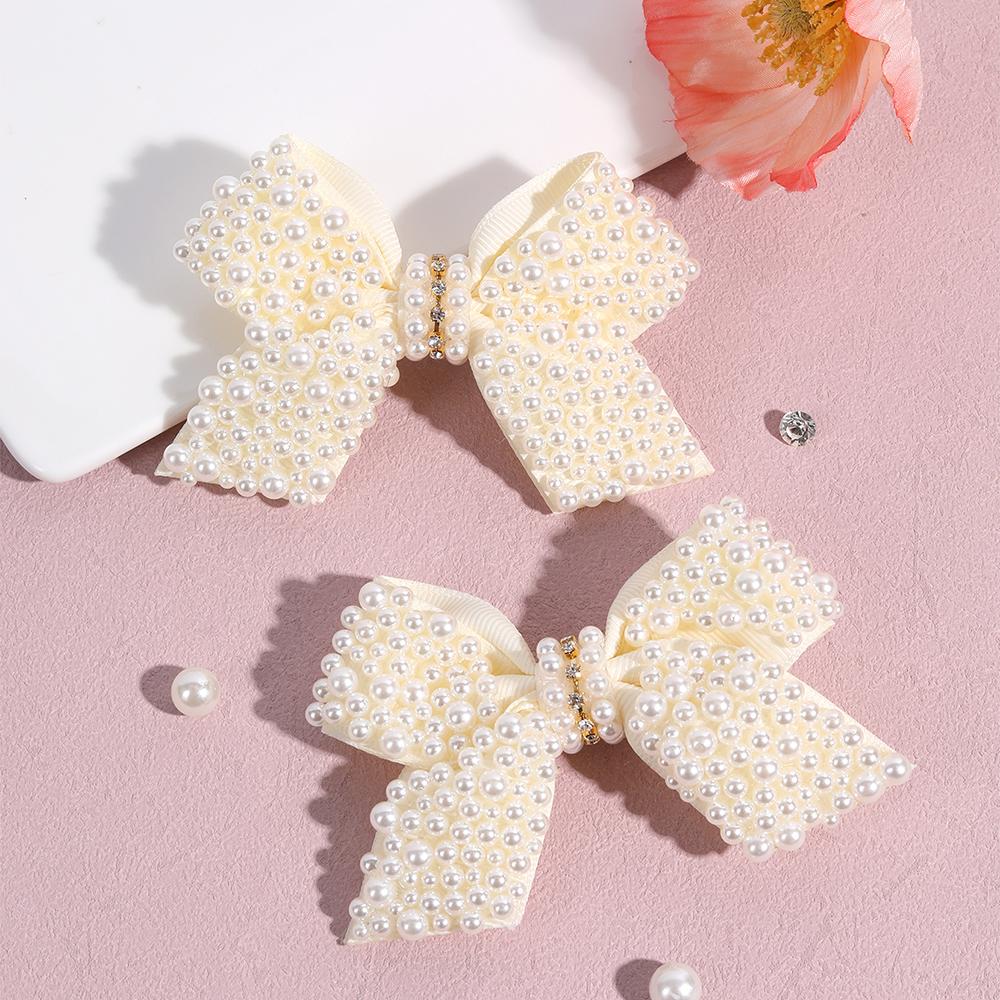 2Pcs Pearl Bow Hair Clips Sweet Elegant Rhinestone Bownot Hairpin For Girls Children Women Boutique Headdress Hair Accessories