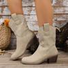 Large size European and American embroidered cowboy boots autumn and winter new round head V mouth thick heel foot set Martin boots women