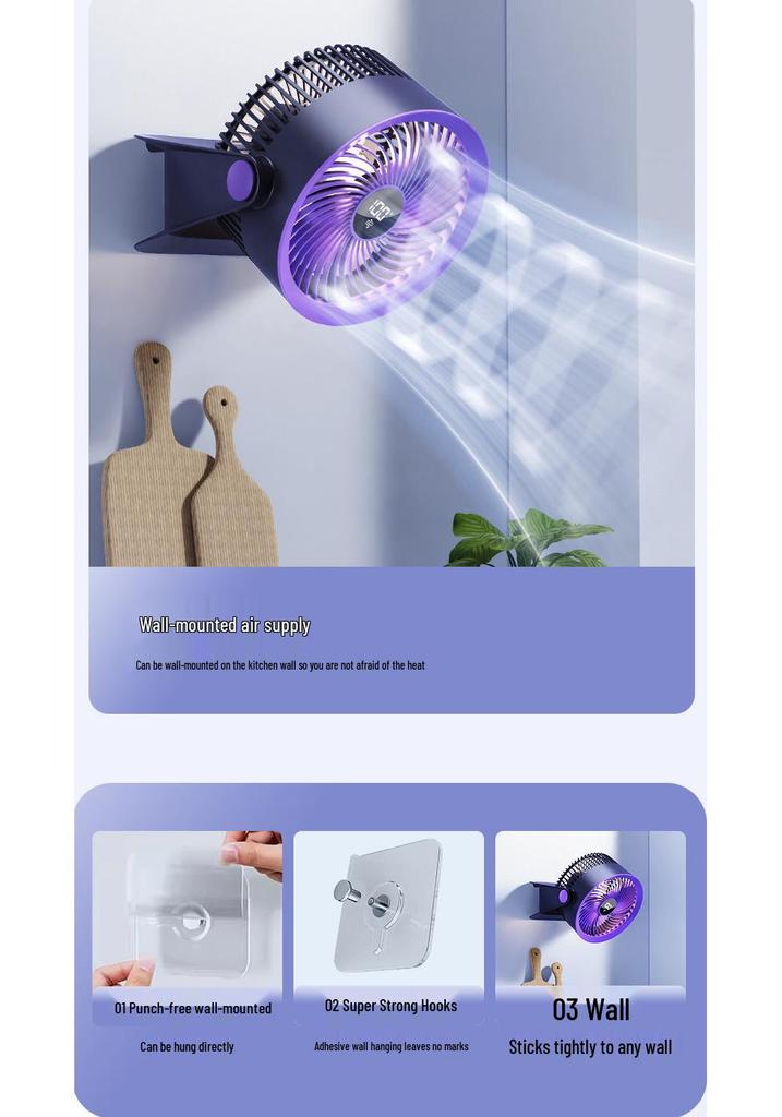 Compact Digital Display Wall-Mounted Desktop Fan with Light for Home, Dorm, or Office