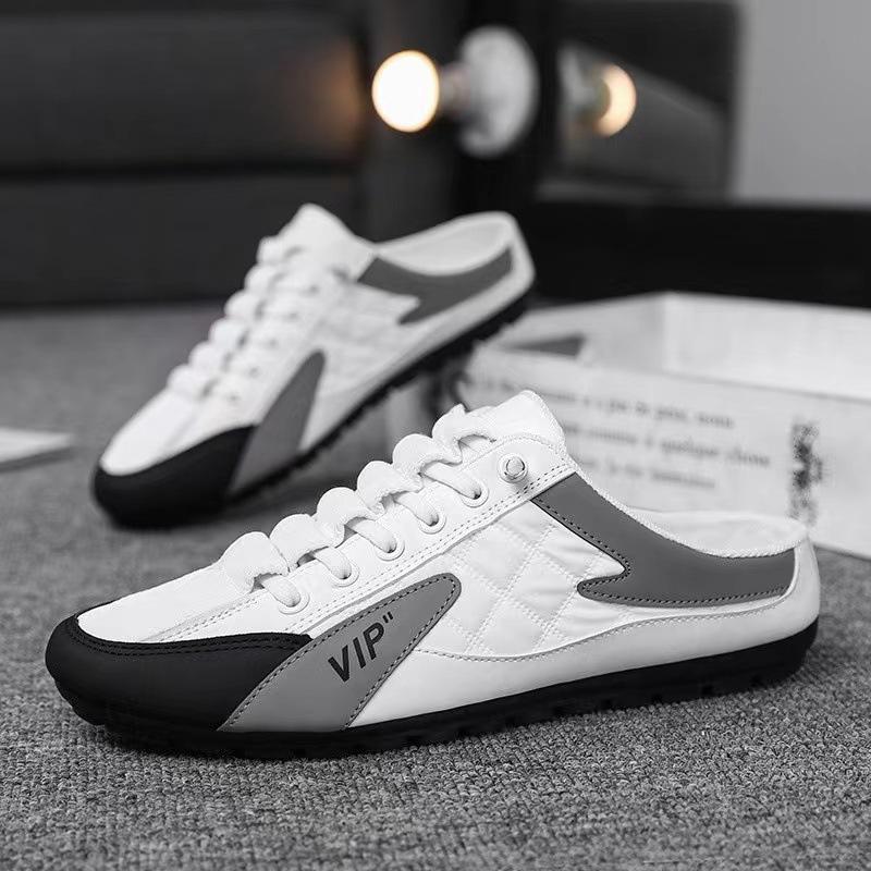 

Men s shoes 2025 summer new Korean version trend versatile casual shoes breathable lazy shoes one pedal half drag Doudou shoes 39 белый