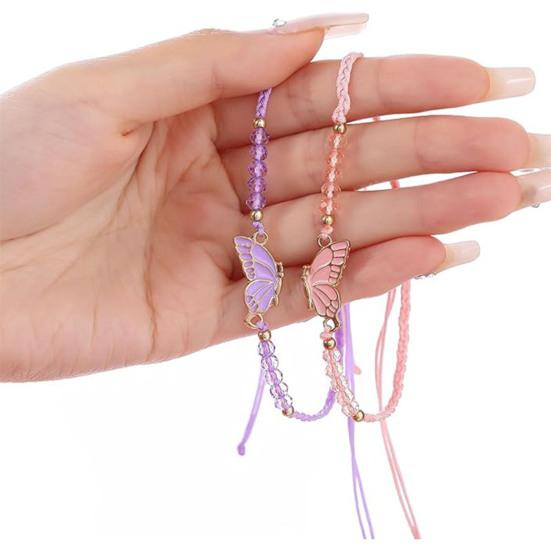 2Pcs/Set Couple Bracelet Adjustable Wax Rope Butterflies Pendant Friendship Love Bracelet with Blessing Card Bestie Matching Jewelry
