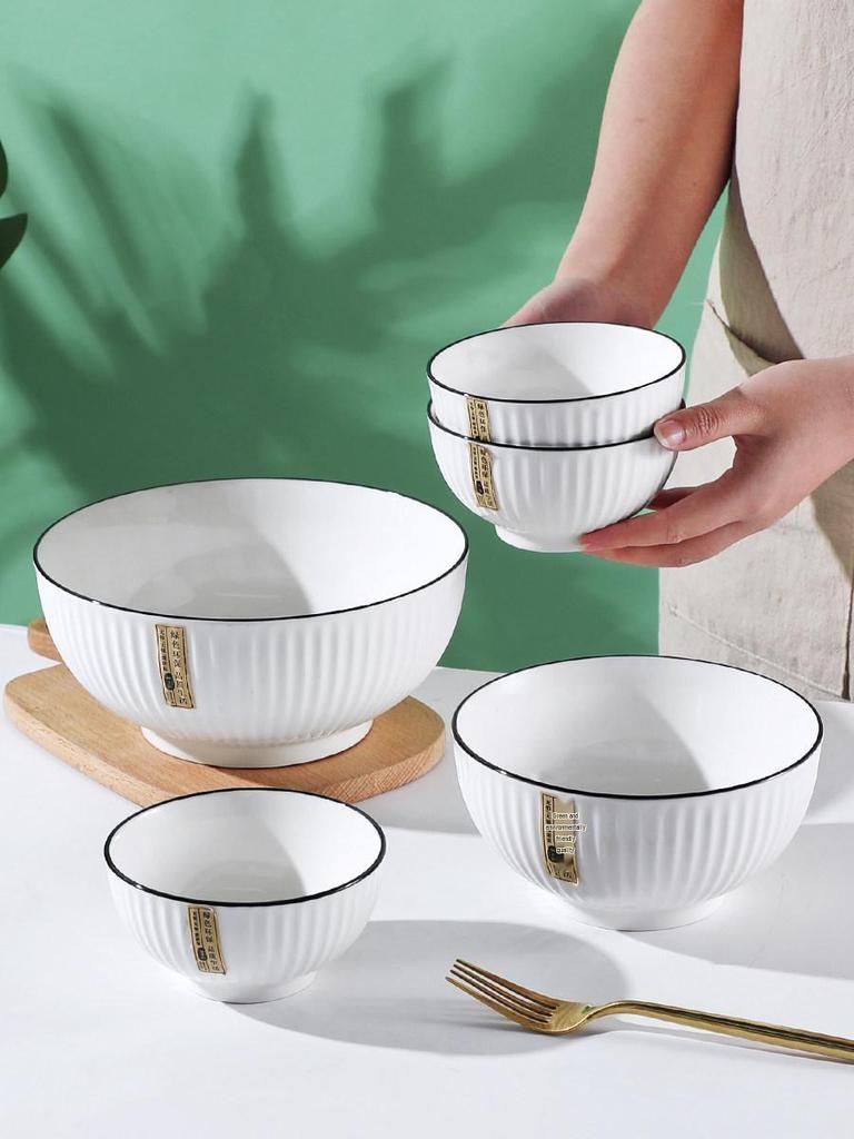 Yamada Nordic Style Ceramic Bowl - Simple Shell Pattern, Large Capacity for Rice, Noodles, or Soup.