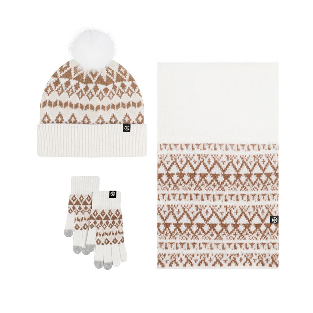 Amazon Winter New Knitted Hat Scarf Gloves Men's Three-piece Set Cold-proof Warm Scarf Women's Three-piece Set