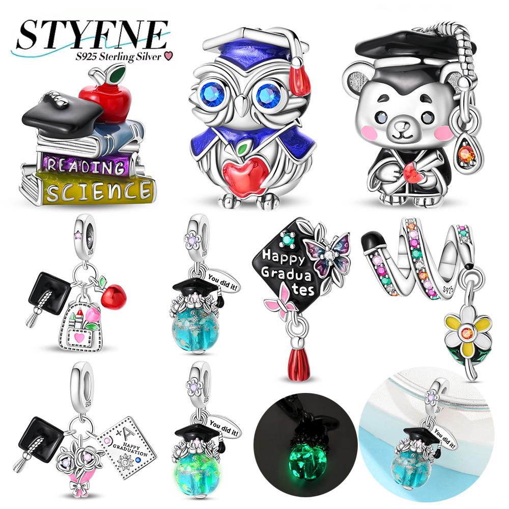 Decorative Charms Plata Originales Graduation Hat Owl Beads For Charms Copper Arm Bracelet Beads Jewellery Creating Women'S Present