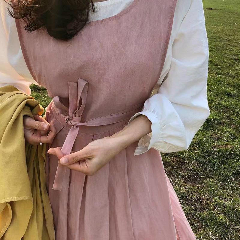 Retro Art Bawełniany i Lniany Fartuch w Stylu Mori z Nadrukowanym Logo