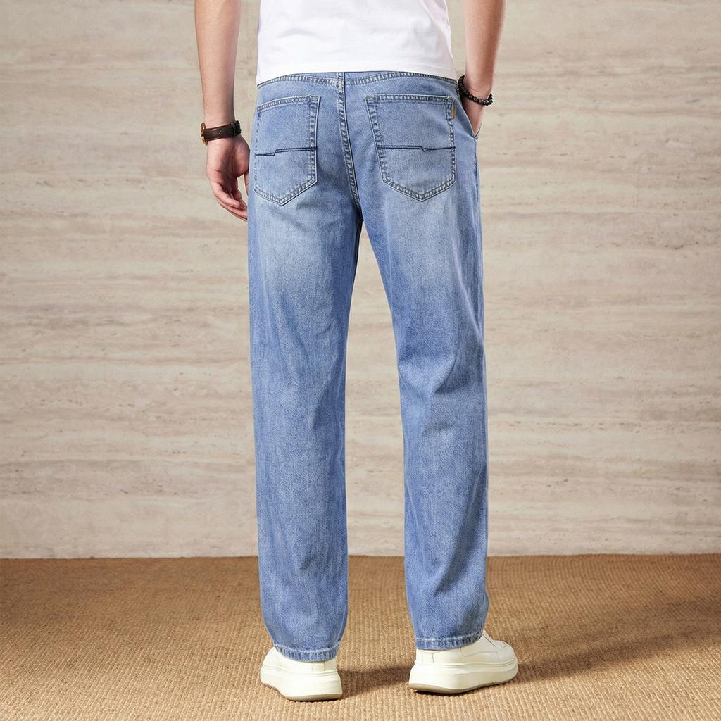 Cool feeling&Lyocell: Spring and summer light luxury business casual jeans, lightweight and wear-resistant straight leg soft elastic men's pants