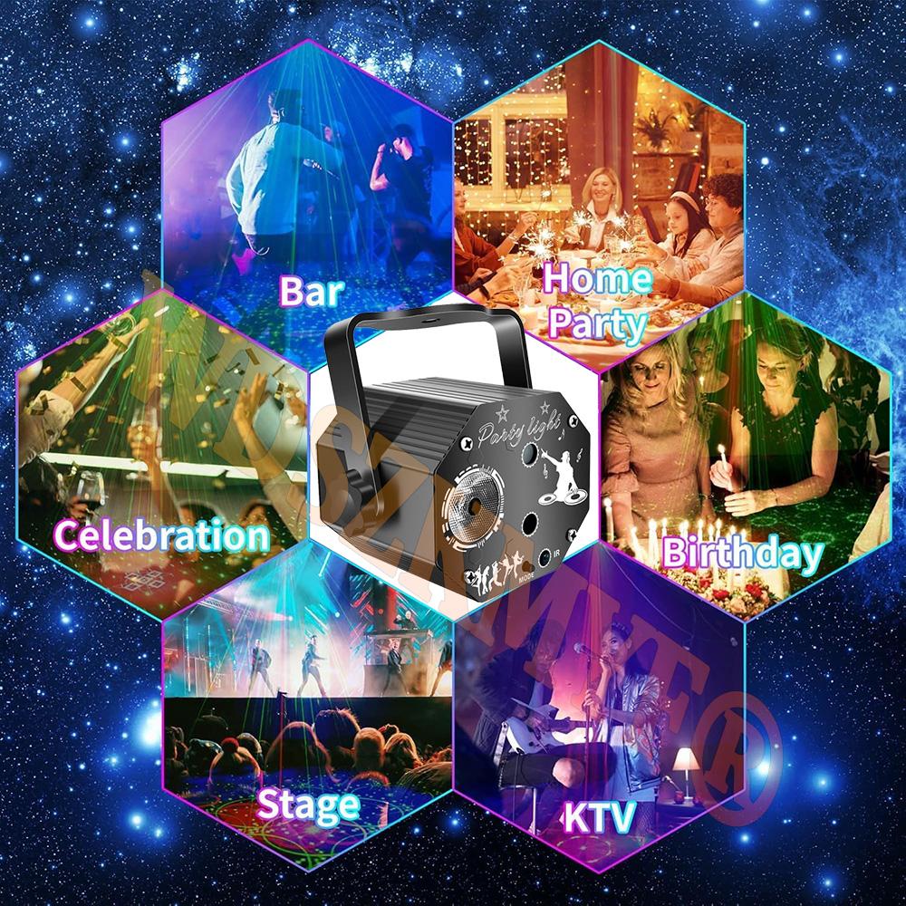 NEW 2IN1 Stage DJ Party Laser Projector Disco Rugby USB Red Green Blue Strobe Lights Club Home Holiday Christmas Lights