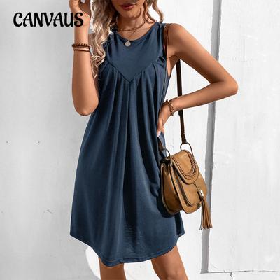 Summer Women's Dress Fashion Women's Dresses Solid Color Tank Dresses Medium-length Dress