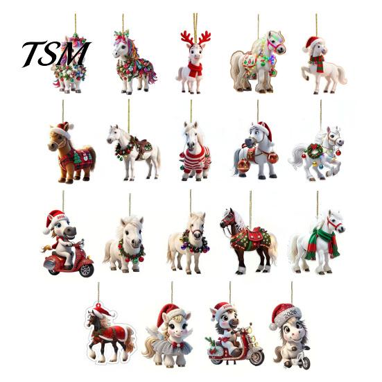 Fade-resistant Christmas Decorations Pony Ornament 2D Acrylic Hanging Decor for Car White Horse Design And Tree Cute Holiday Gift Kids Ornaments