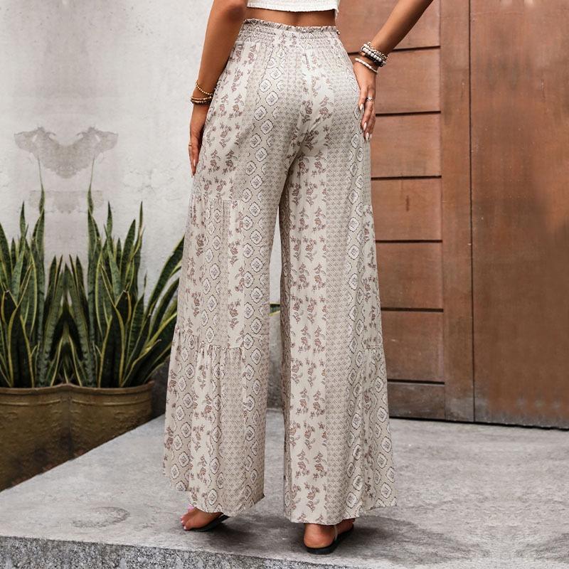 Pantaloni Estivi Boho da Donna Vita Alta Allacciatura Gamba Larga Pantaloni Corti