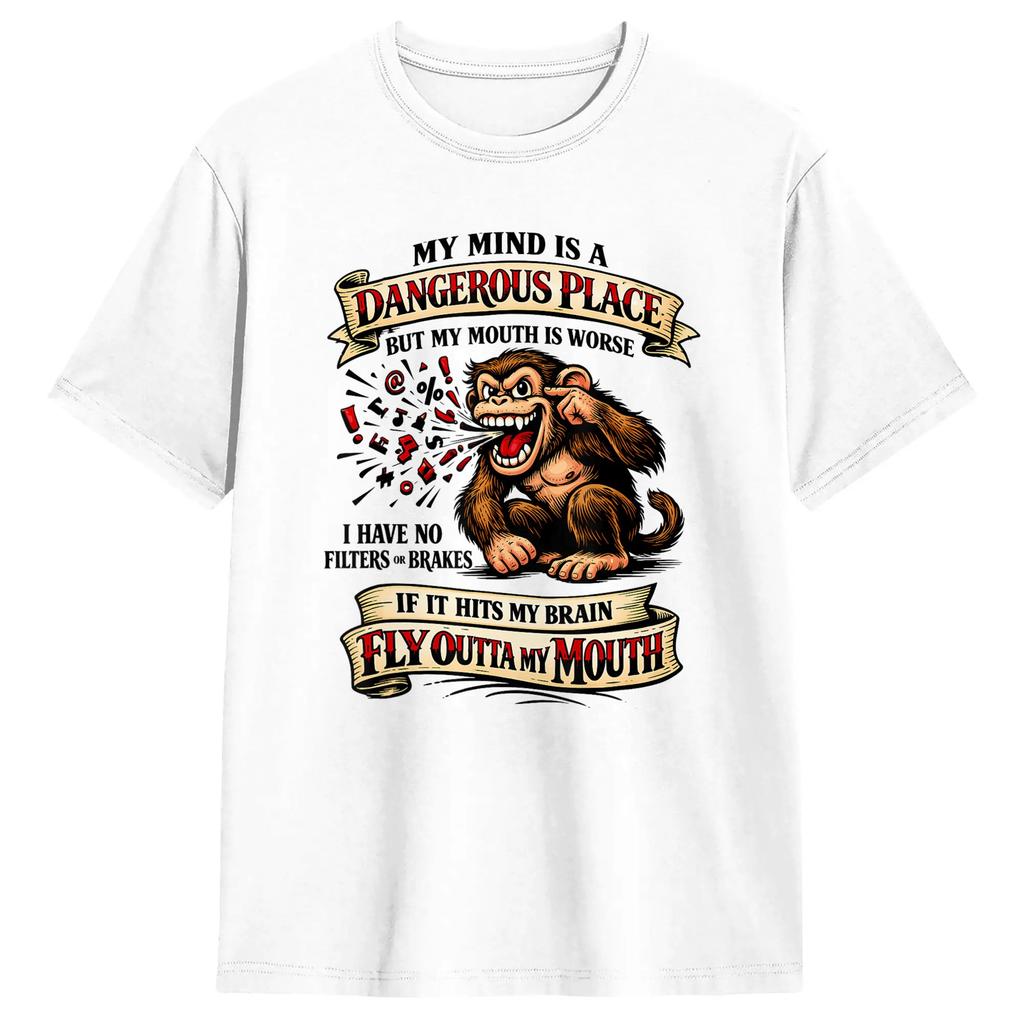 My Mind Is A Dangerous Place But My Mouth Is Worse Cat Funny Tshirt Unisexs Streetwear Tshirts Summer O Neck Hipster Tees Casual