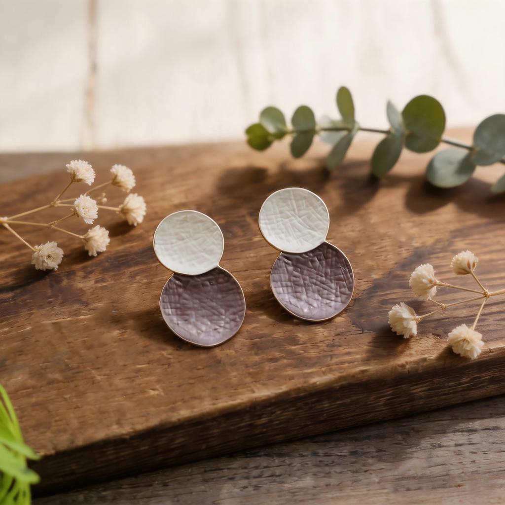 Double-layer round geometric splicing hand-painted enamel colored stud earrings, European and American style niche high-end temperament earrings