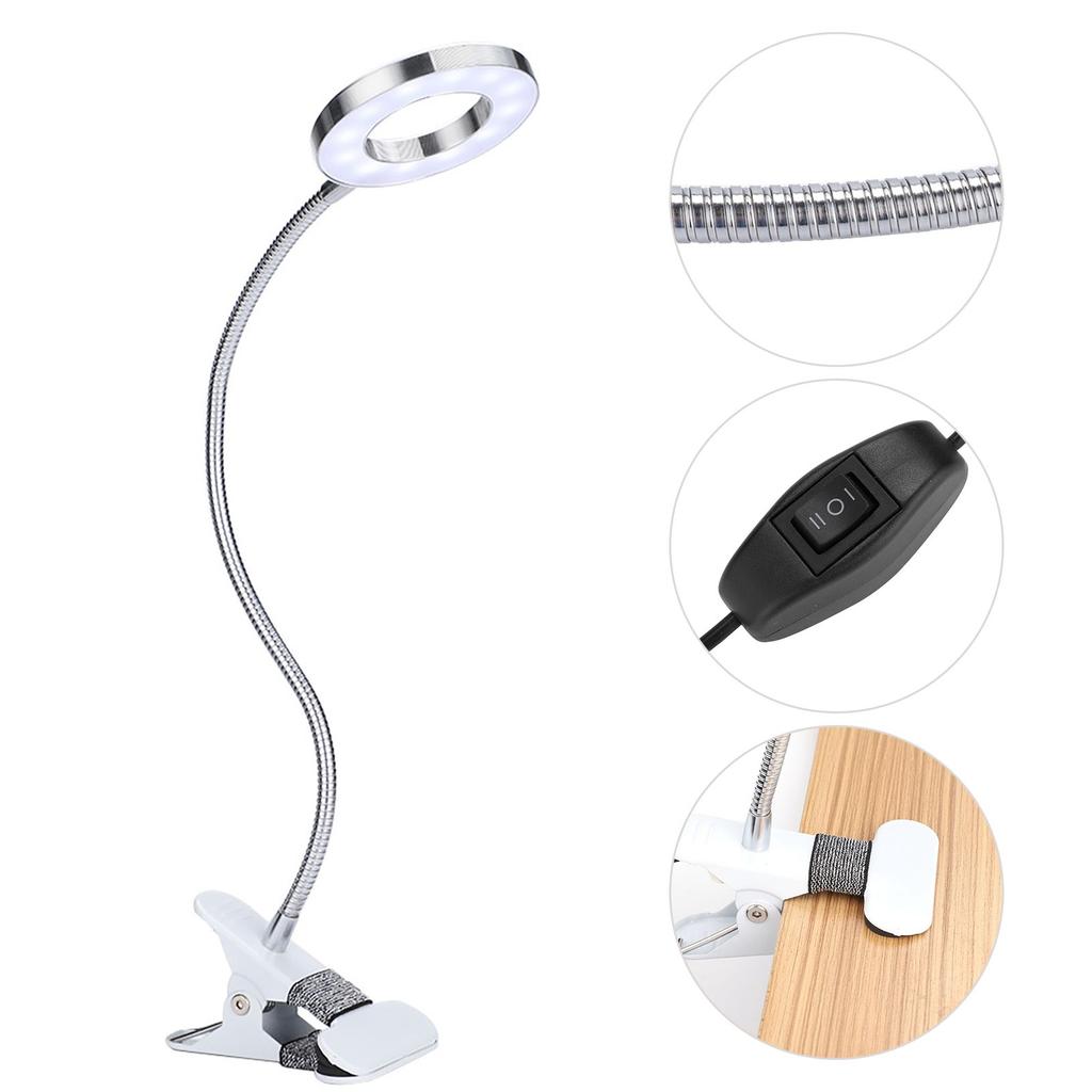 USB LED Desk Lamp with Clamp Flexible Gooseneck Clip On Book Light for Reading for Nail Beauty Salon Lash Extension
