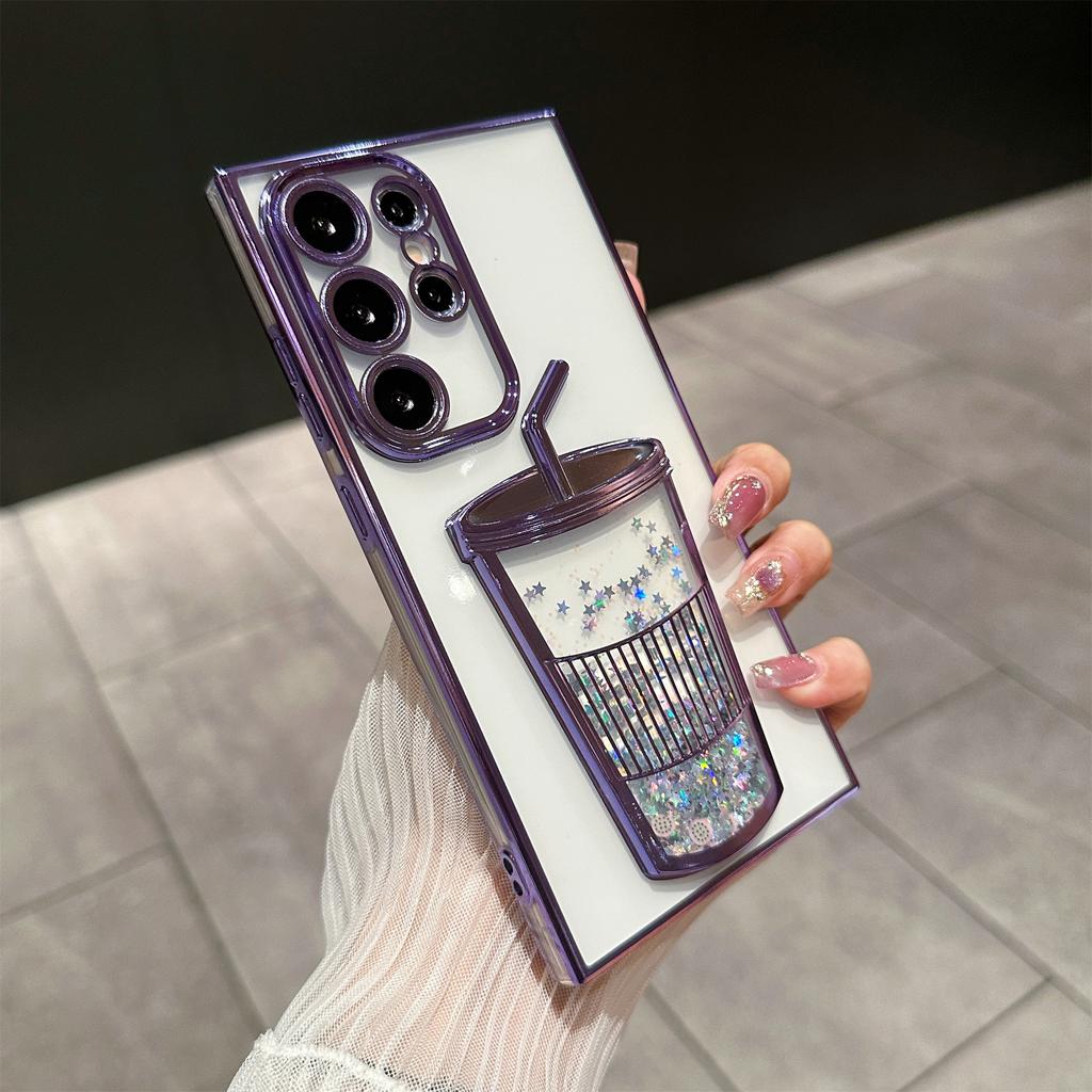 Creative Quicksand Cup Suitable for Samsung S24ULTRA Mobile Phone Case S23 Transparent Gradient Glitter S22 with Lens Film