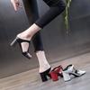 Fashion Women's High Heel Shoes 2025 Spring New Slippers Fashion Versatile Solid Color Medium Heel Thick Heel Square Toe Sandals Women
