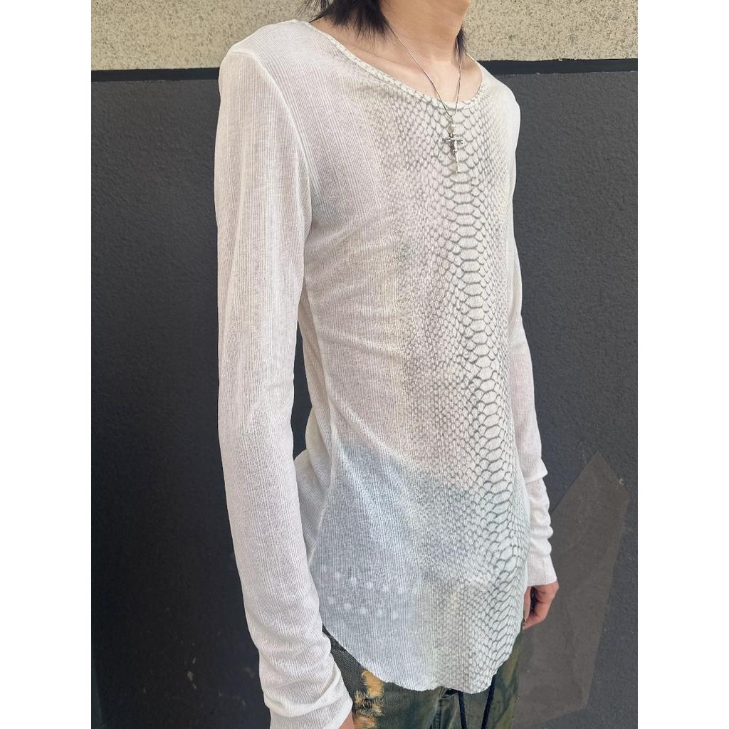 2KWEIRD Y2k Snakeskin Print T-shirt Grunge Aesthetics Long Sleeve Knitted Tops Vintage 2000s Streetwear American Retro