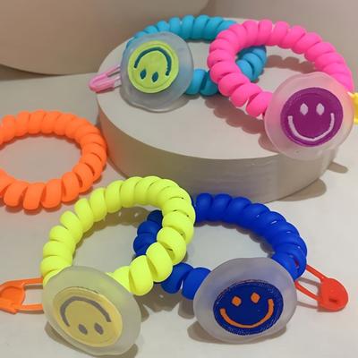 Women's Smile Button Telephone Cord Hair Band Hair Tie